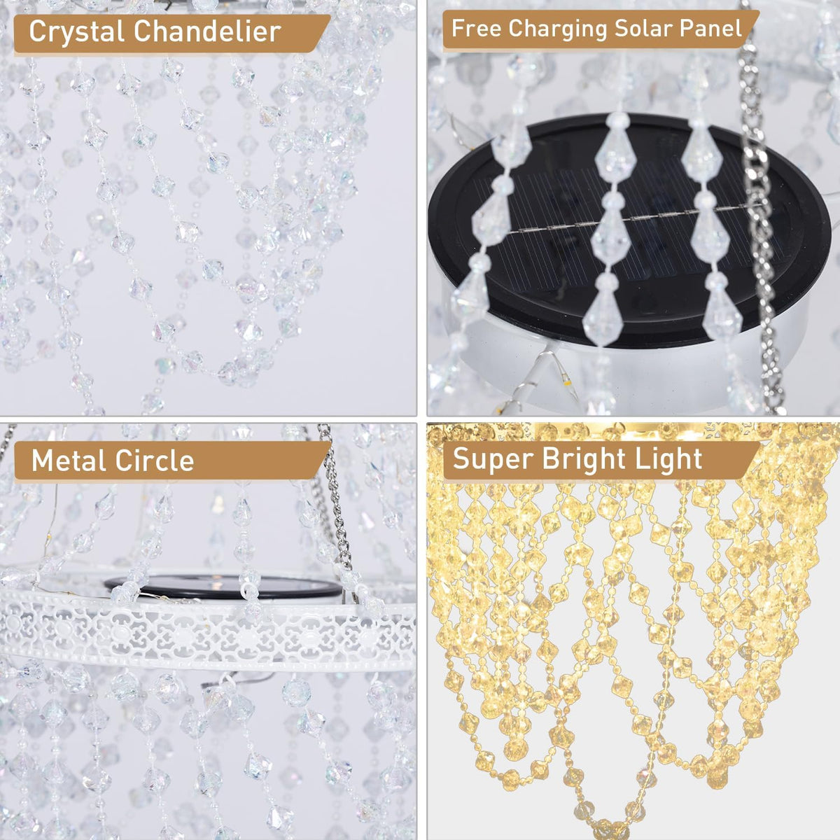 Lámpara de cristal colgante solar para exteriores, luz decorativa p...