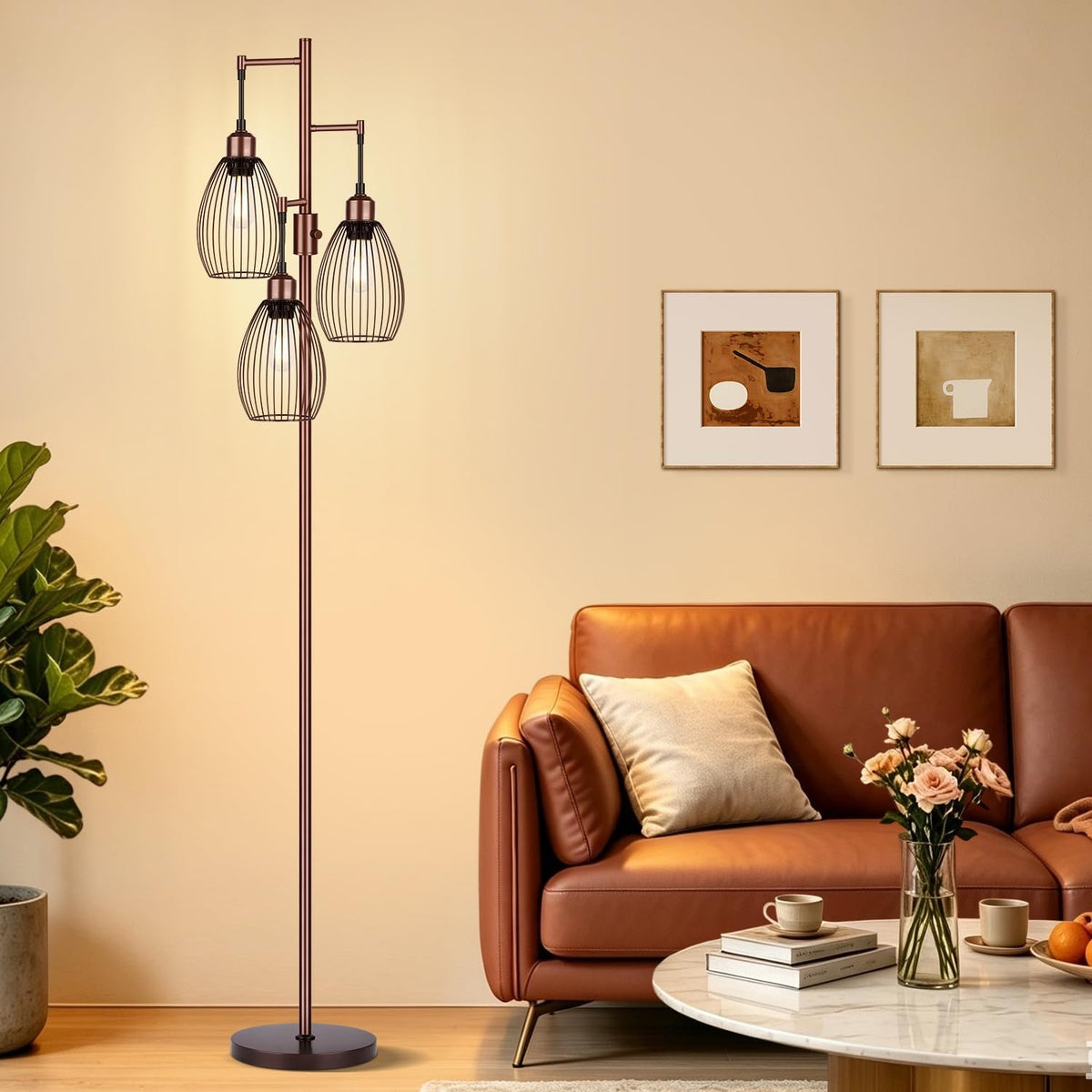 Lámpara de pie regulable, 3 bombillas LED Edison de 800LM incluidas...