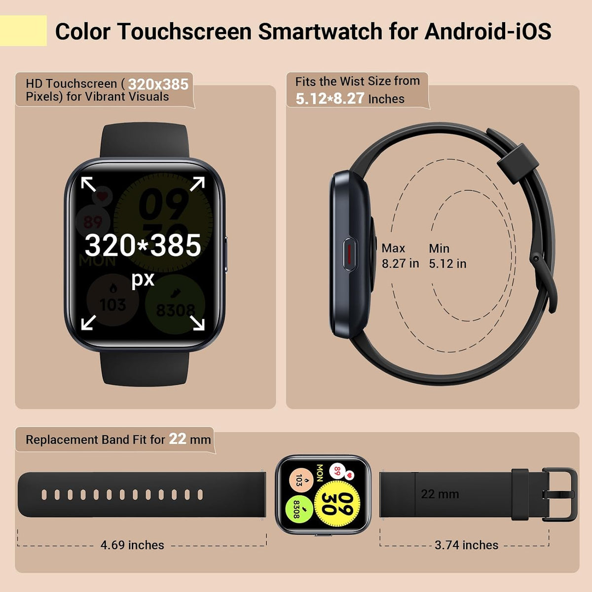 Reloj inteligente para mujeres\/hombres, compatible con Android y i...