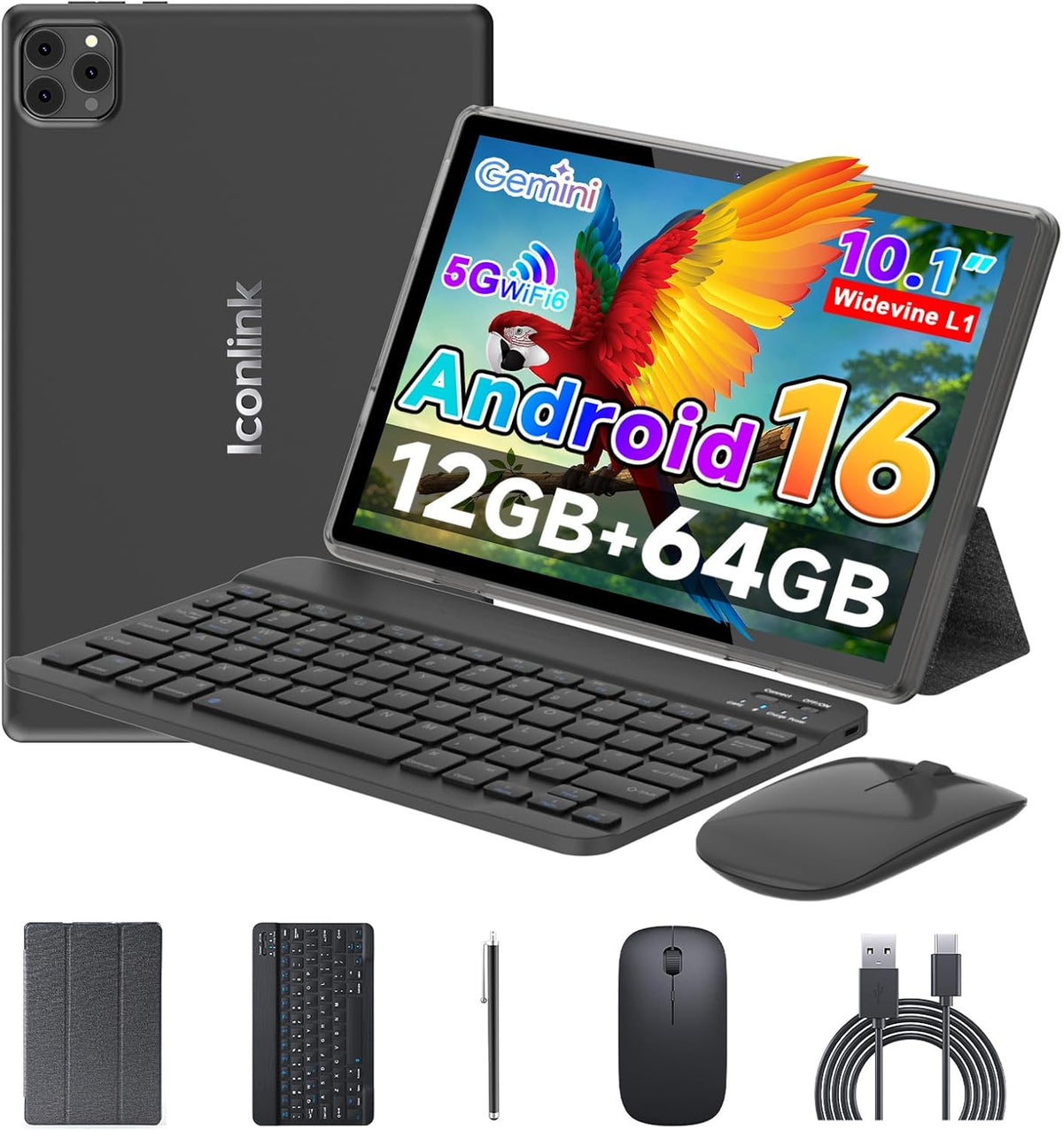 ICONLINK - Tablet Android 16 de 10 pulgadas, 12 (3+9) GB RAM+64GB R...