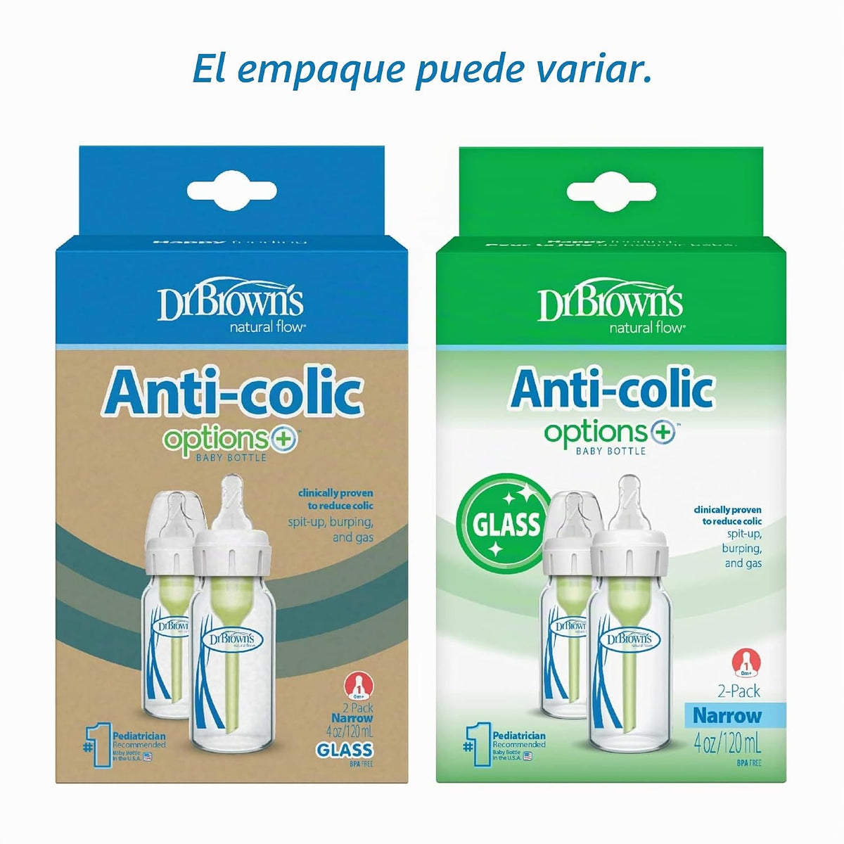 Dr. Brown's Anti-Colic Options+ - Biberón de vidrio estrecho |...