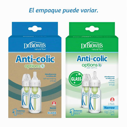Dr. Brown's Anti-Colic Options+ - Biberón de vidrio estrecho |...