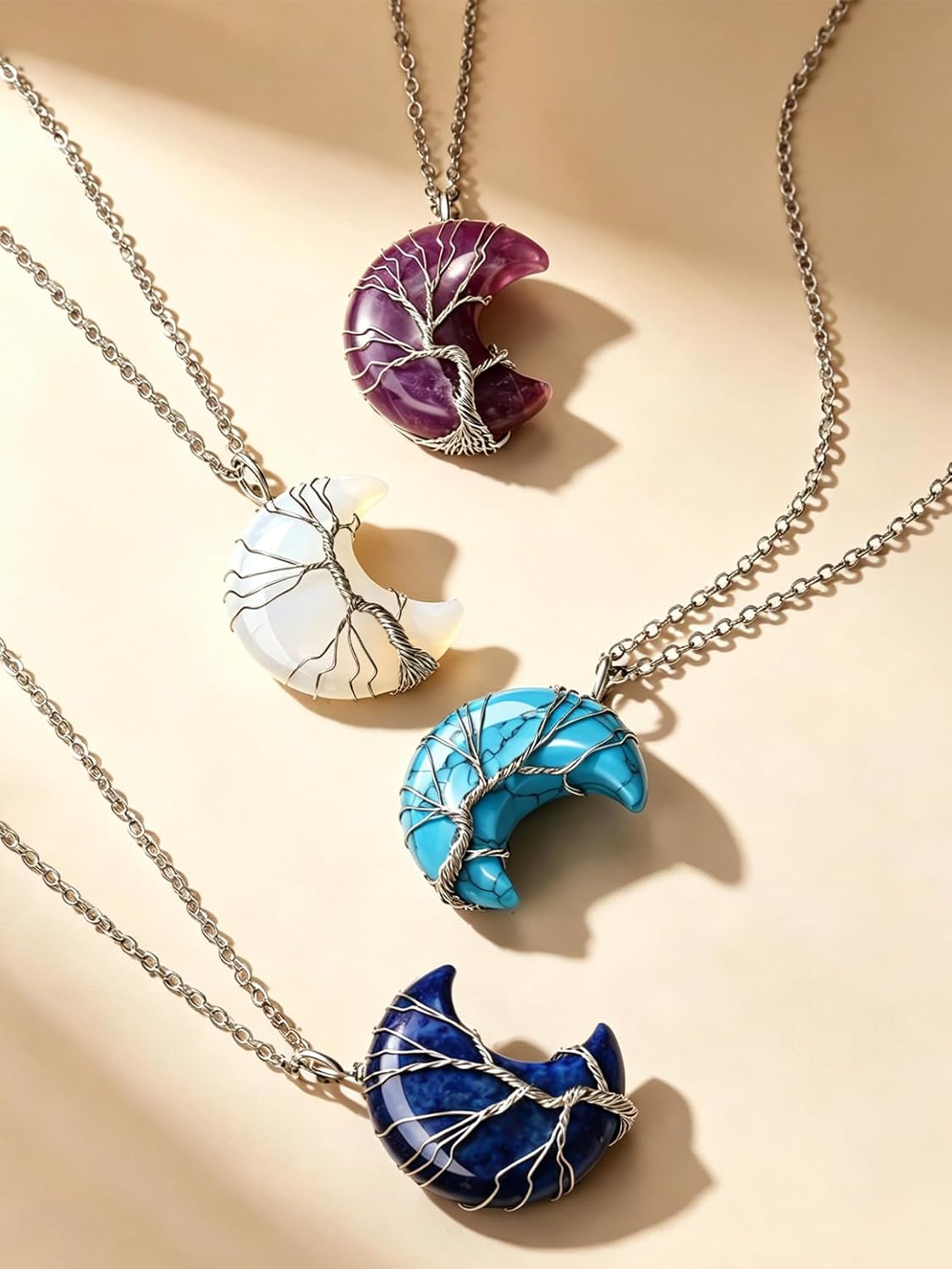 Bestyle Collar de cristal curativo envuelto en árbol de la vida, co...