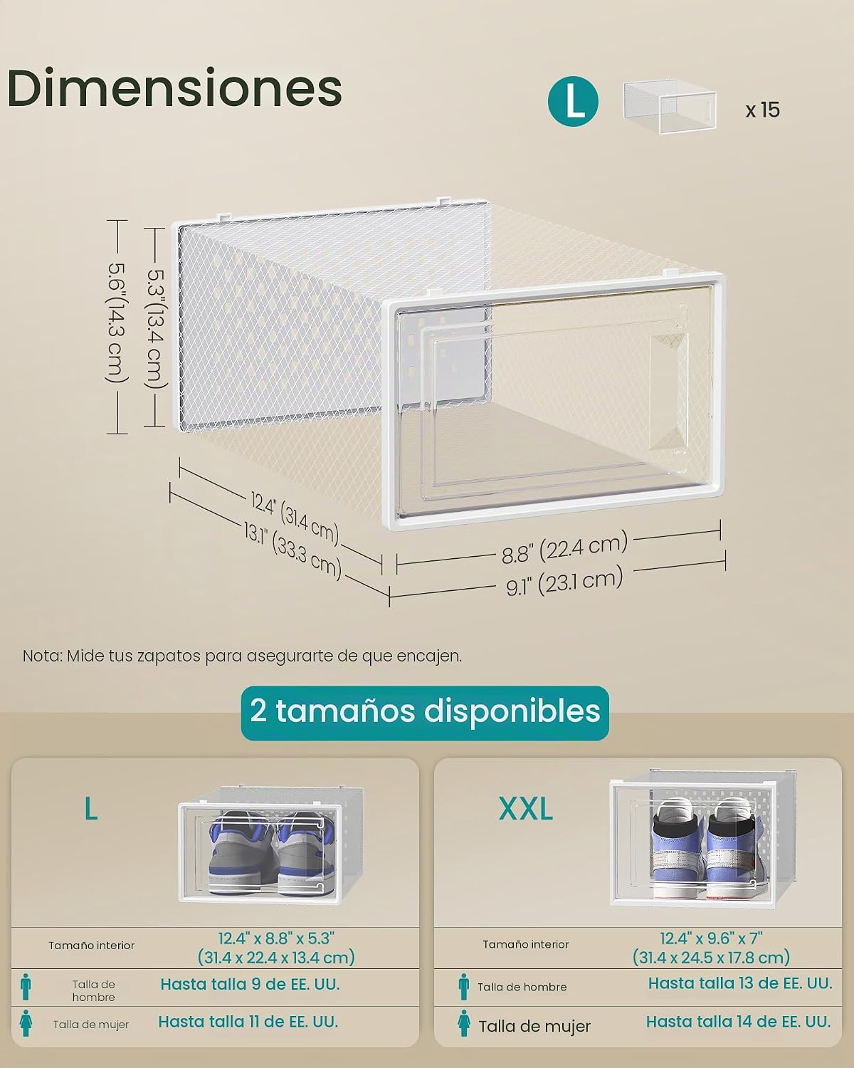 SONGMICS Cajas de zapatos, caja de plástico transparente, paquete d...