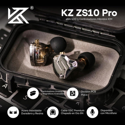 Linsoul KZ ZS10 Pro, 4BA+1DD, 5 controladores, auriculares intraaur...