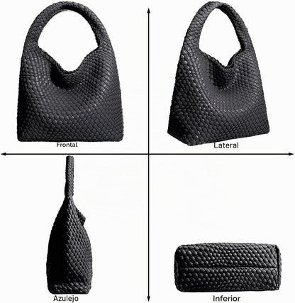 Bolso de mano de mujer con asa superior de cuero vegano tejido a ma...