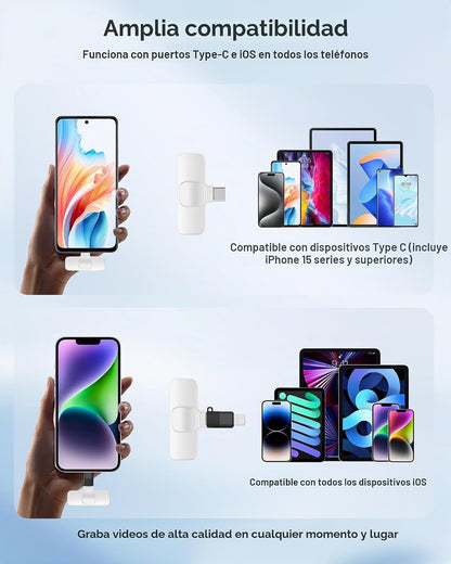 Micrófono de solapa inalámbrico para iPhone, iPad y teléfono Androi...