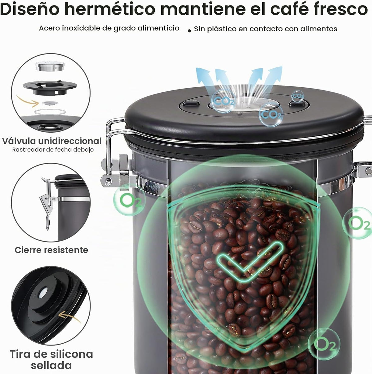 Veken Bote de café, recipiente hermético de almacenamiento de alime...