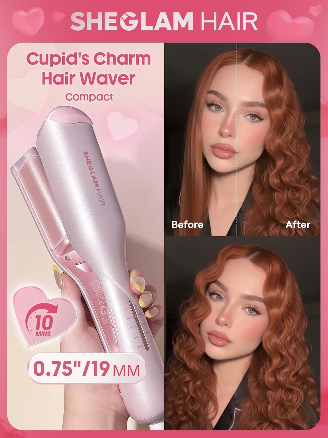 SHEGLAM - Ondulador de pelo ondulado de playa rosa de 0.75 pulgadas...