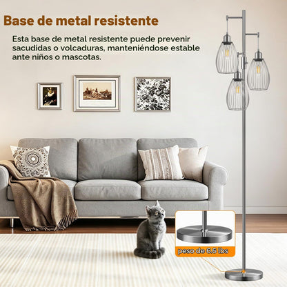 Nintiue Lámpara de pie regulable, 3 bombillas LED Edison de 800 lm...