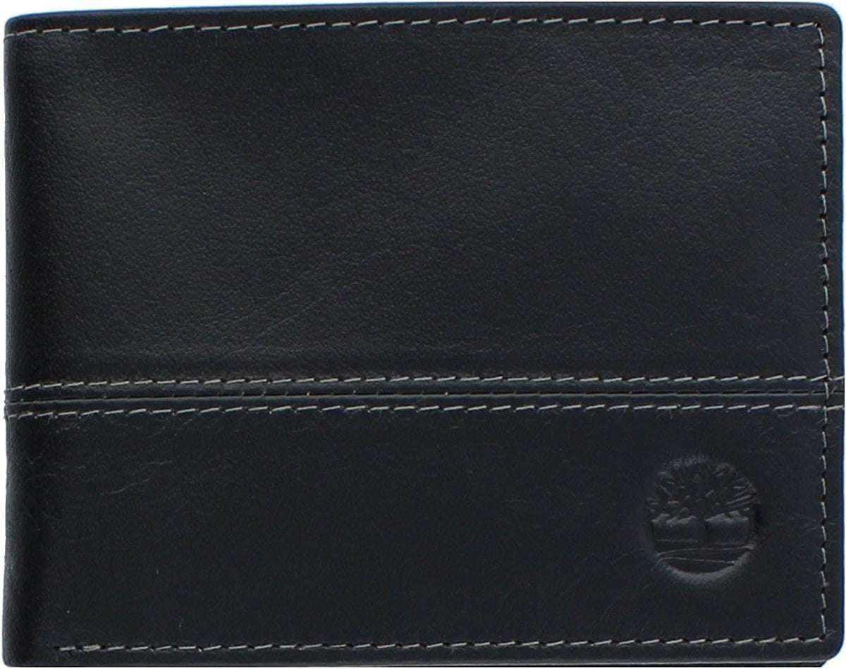 Timberland Billetera plegable de cuero para hombre, color negro, ta...
