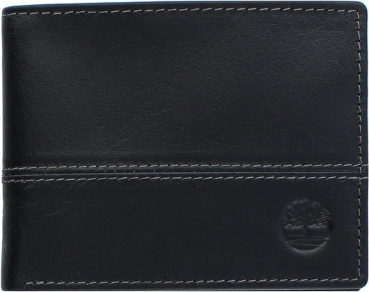 Timberland Billetera plegable de cuero para hombre, color negro, ta...