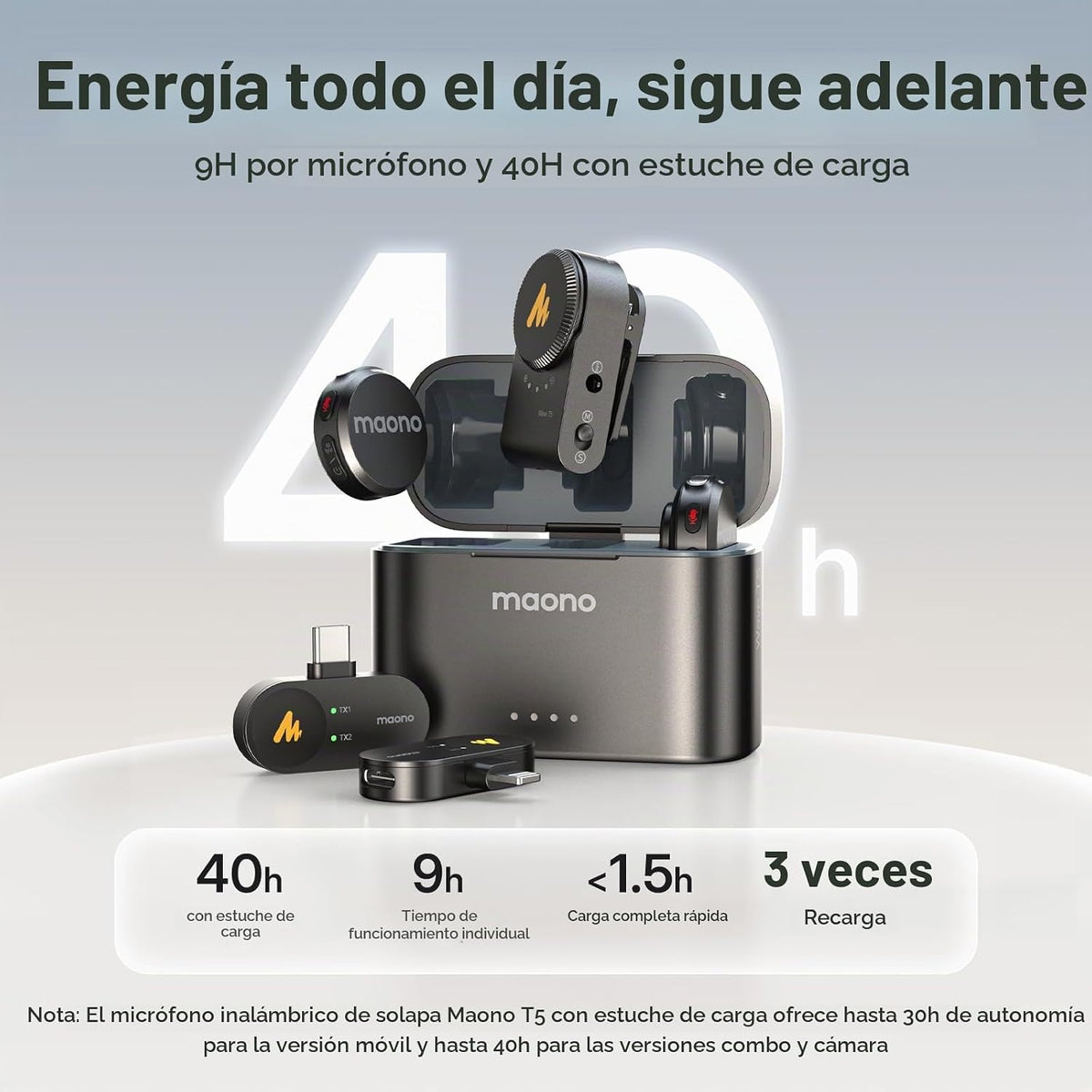 Micrófono Lavalier inalámbrico MAONO Wave T5 para iPhone\/Android\/...