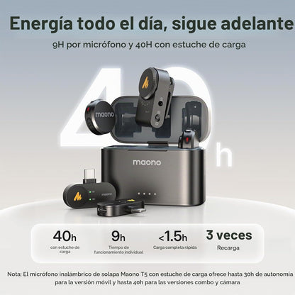 Micrófono Lavalier inalámbrico MAONO Wave T5 para iPhone\/Android\/...