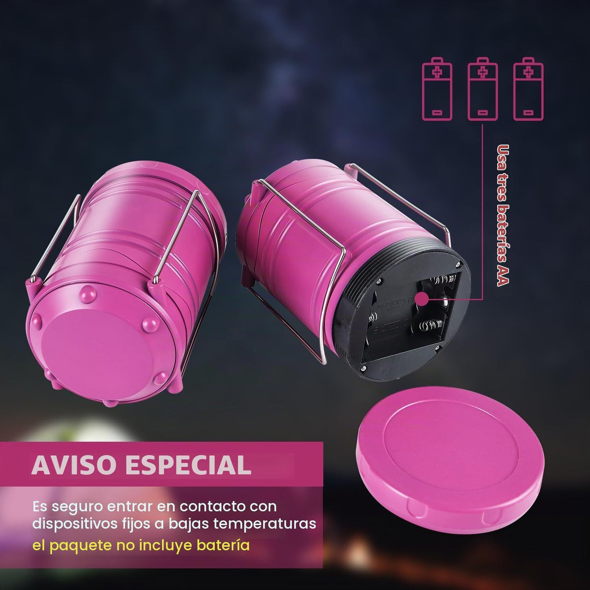 Lichamp Linterna LED de camping, paquete de 4 linternas alimentadas...