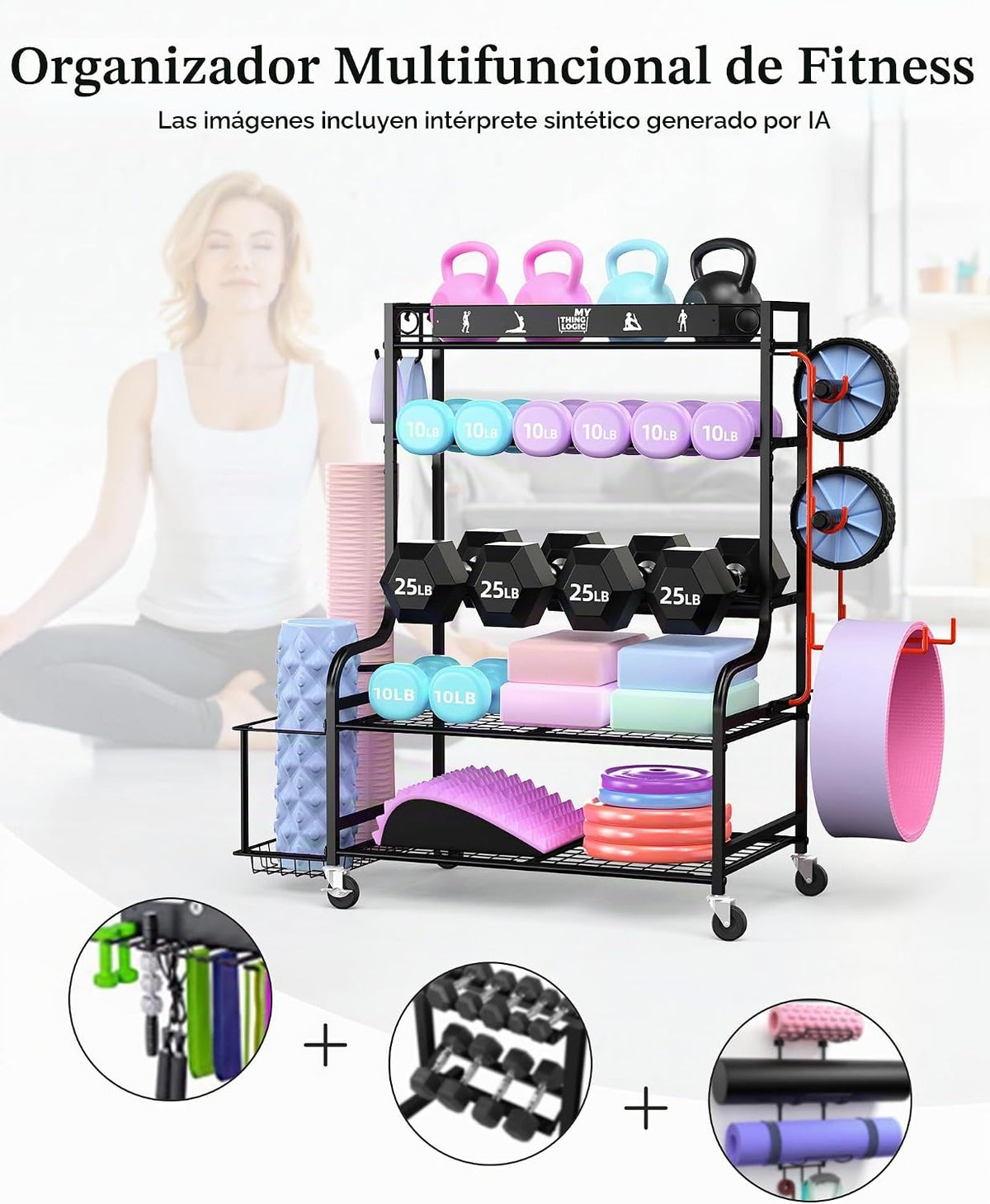 Mythinglogic Estante de gimnasio en casa para mancuernas, esterilla...