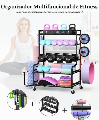 Mythinglogic Estante de gimnasio en casa para mancuernas, esterilla...