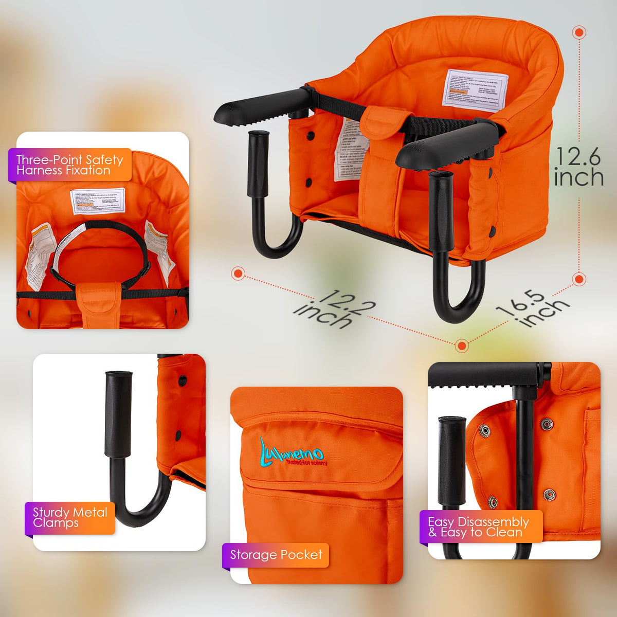 Silla alta con gancho, silla alta plegable portátil para bebés de 6...