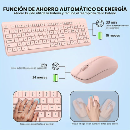 Combo de Teclado y Ratón Inalámbrico, Teclado y Ratón Ergonómico Si...