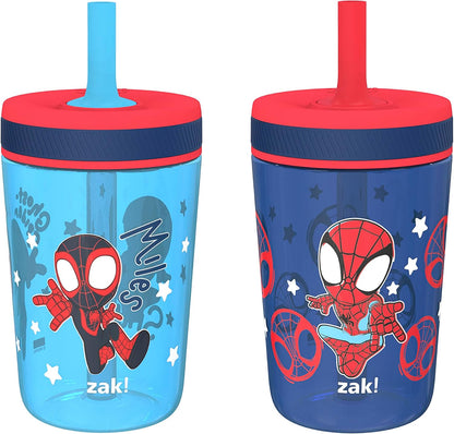 Zak Designs Marvel Spider-Man Kelso - Vasos con popote para niños p...
