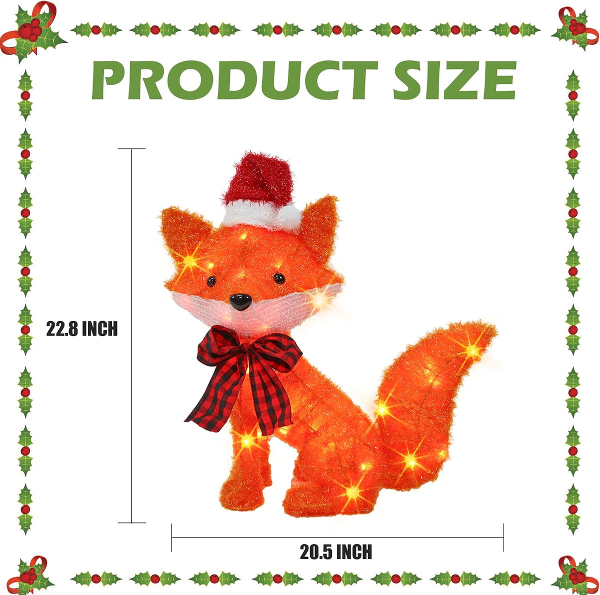 Dazzle Bright Zorro de Navidad iluminado 3D de 20 pulgadas, decorac...