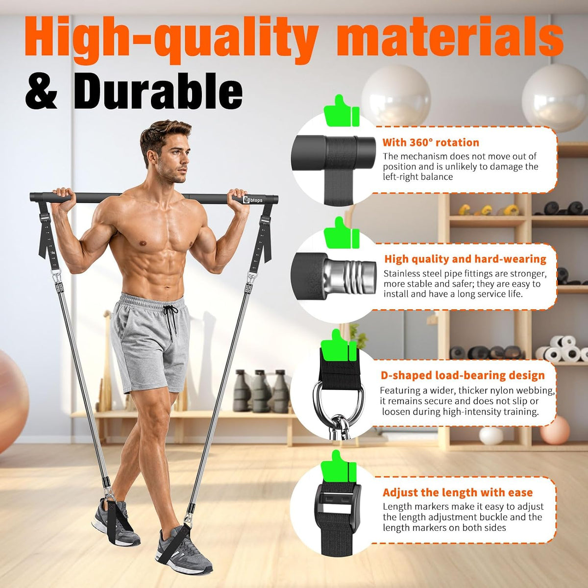 Kit de barra de pilates Bbtops con bandas de resistencia, barra de...