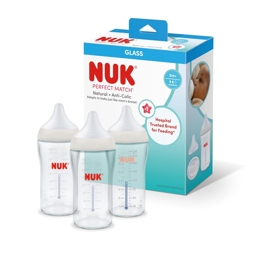 NUK Perfect Match - Biberón de cristal de transición natural, 8 onz...