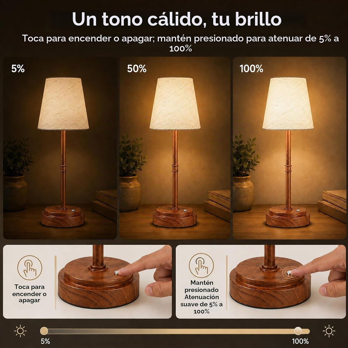 Lámpara de mesa inalámbrica recargable, lámpara de noche con pilas,...
