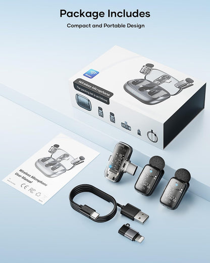 KUKIHO Mini 2 micrófonos inalámbricos Lavalier para iPhone 15\/16\/...