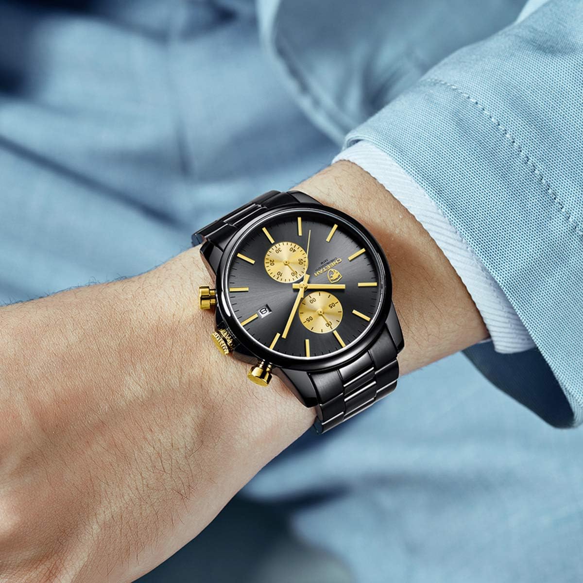 GOLDEN HOUR Fashion Business - Relojes para hombre con cronógrafo,...