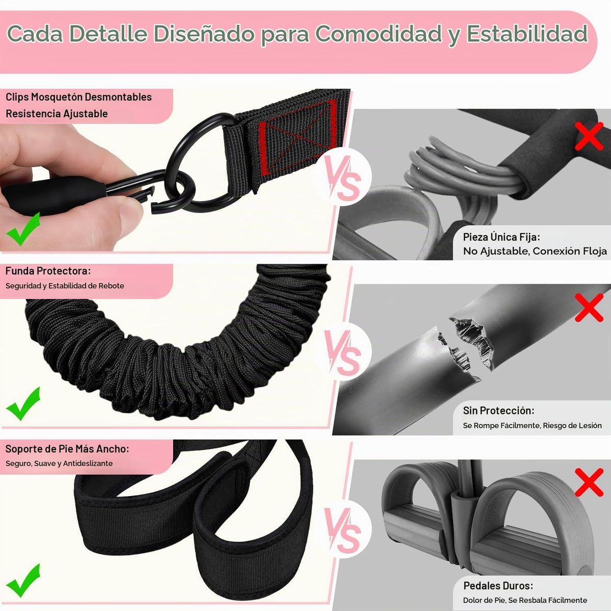 Banda de resistencia de pedal multifunción mejorada con asa, 3 band...