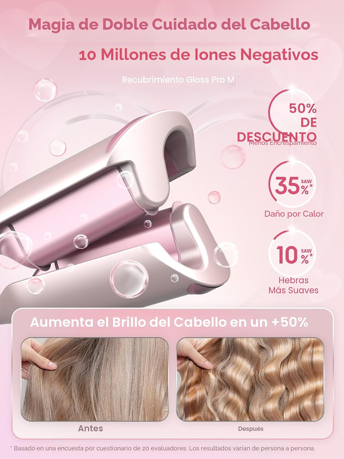 SHEGLAM - Ondulador de cabello ondulado de playa (rosa, 1 pulgada)