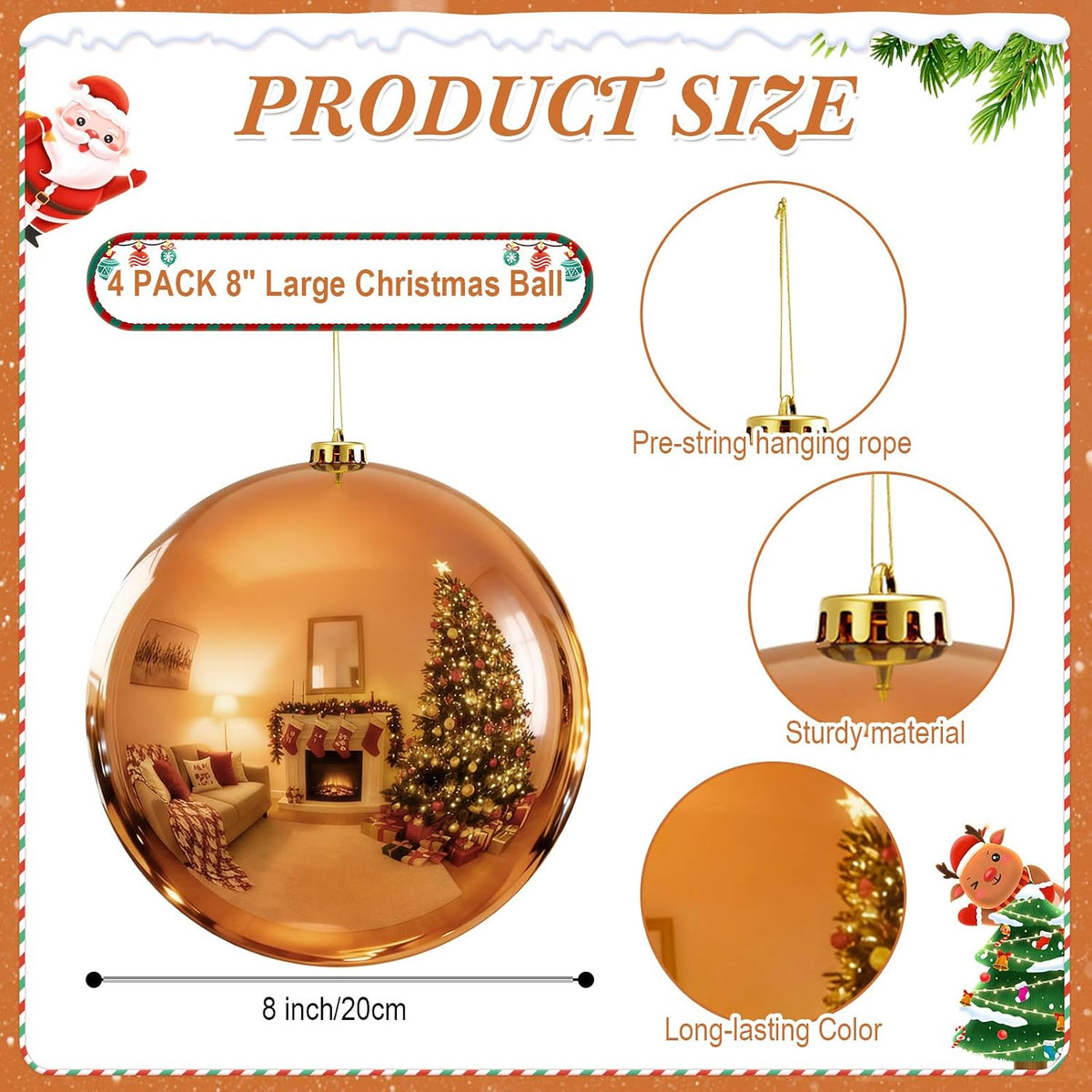 Zubebe 4 unidades de adornos de bola de Navidad extra grandes de 8&...