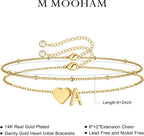 M MOOHAM Pulseras de oro con inicial de corazón para mujer, pulsera...