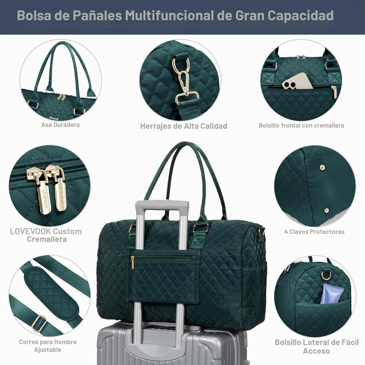 LOVEVOOK - Bolso para pañales con estuche para chupete y cambiador,...