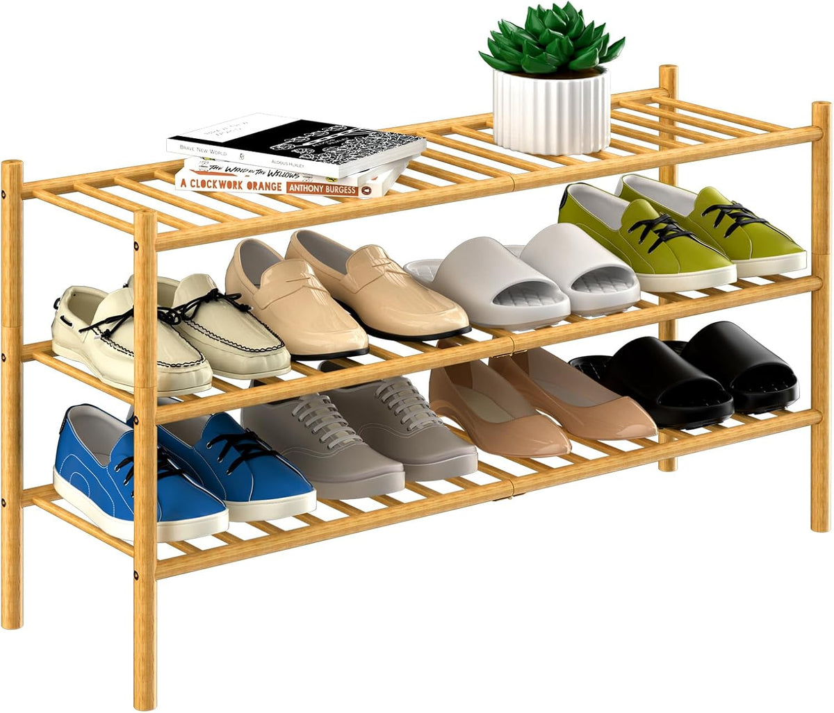 ROMGUAR CRAFT - Zapatero de 3 niveles de bambú largo, organizador d...
