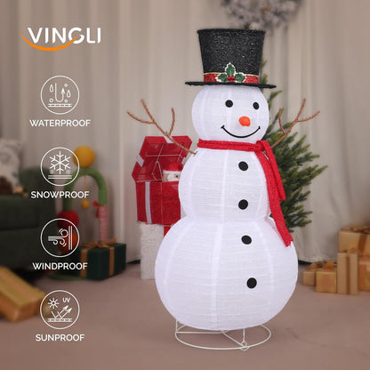VINGLI Muñeco de nieve para exteriores con 90 luces LED, muñeco de...