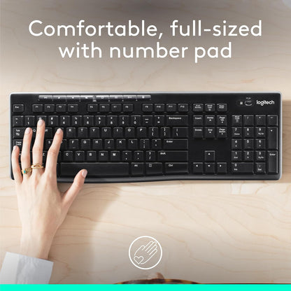 Teclado inalámbrico K270, receptor unificador USB, color negro, Neg...