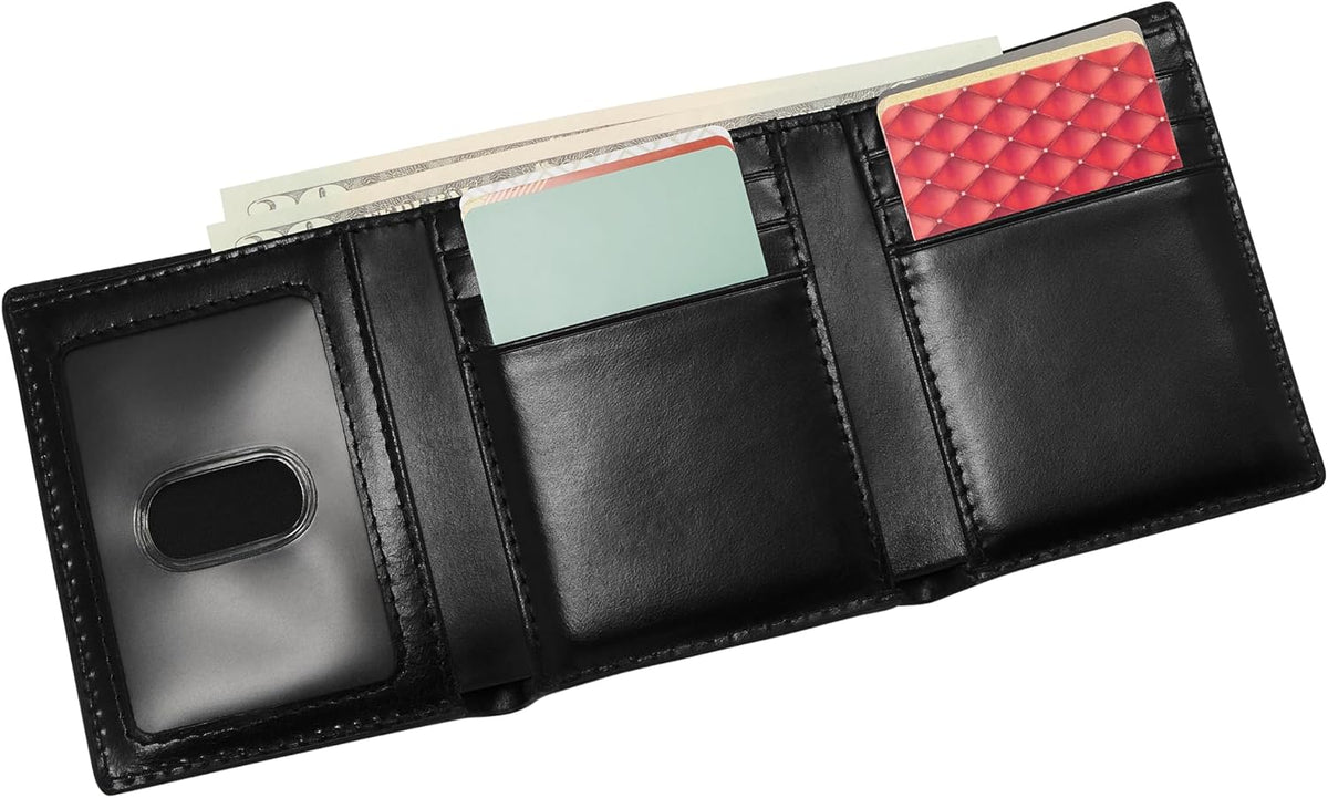 Fossil Billetera triple de cuero para hombre, Derrick Negro, Trifold