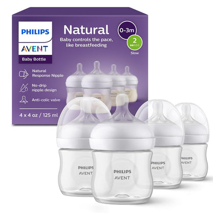 Philips Avent Biberones naturales, flujo lento, 4 onzas, sin BPA, p...