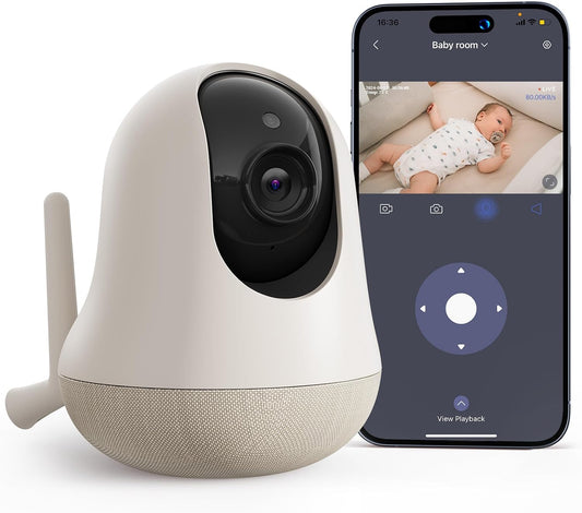 Nooie Monitor de bebé WiFi inteligente 2K con cámara y audio, contr...