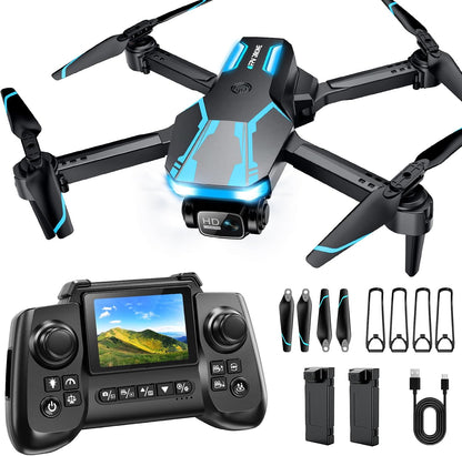 Drone con cámara y pantalla en el controlador, dron plegable 1080P...