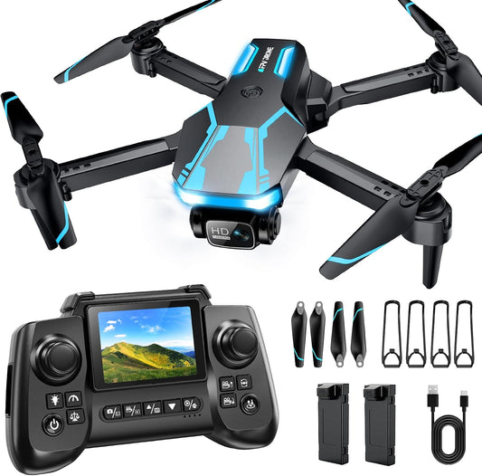 Drone con cámara y pantalla en el controlador, dron plegable 1080P...