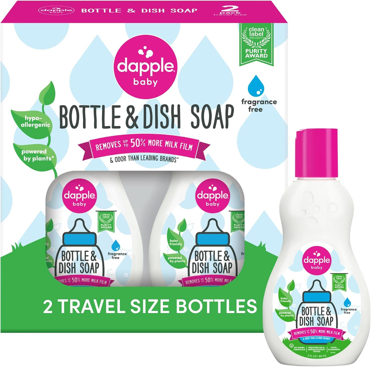 Dapple Baby - Jabón para botellas y platos sin fragancia, 3 onzas l...