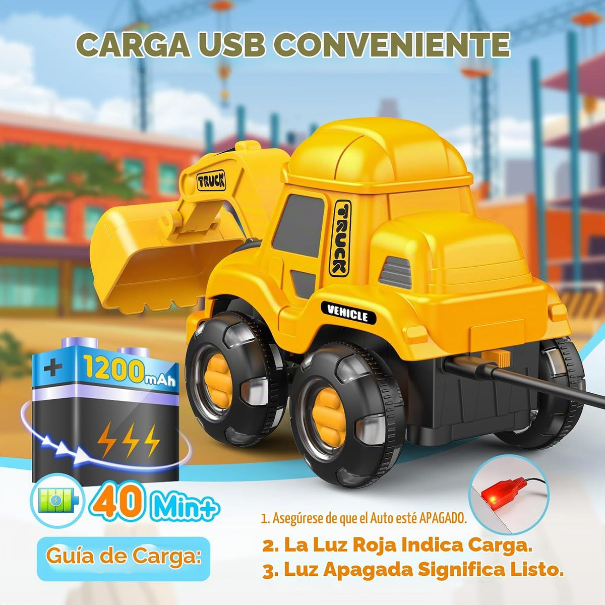 WootoyCar Juguete de excavadora RC para niños pequeños de 2 a 6 año...