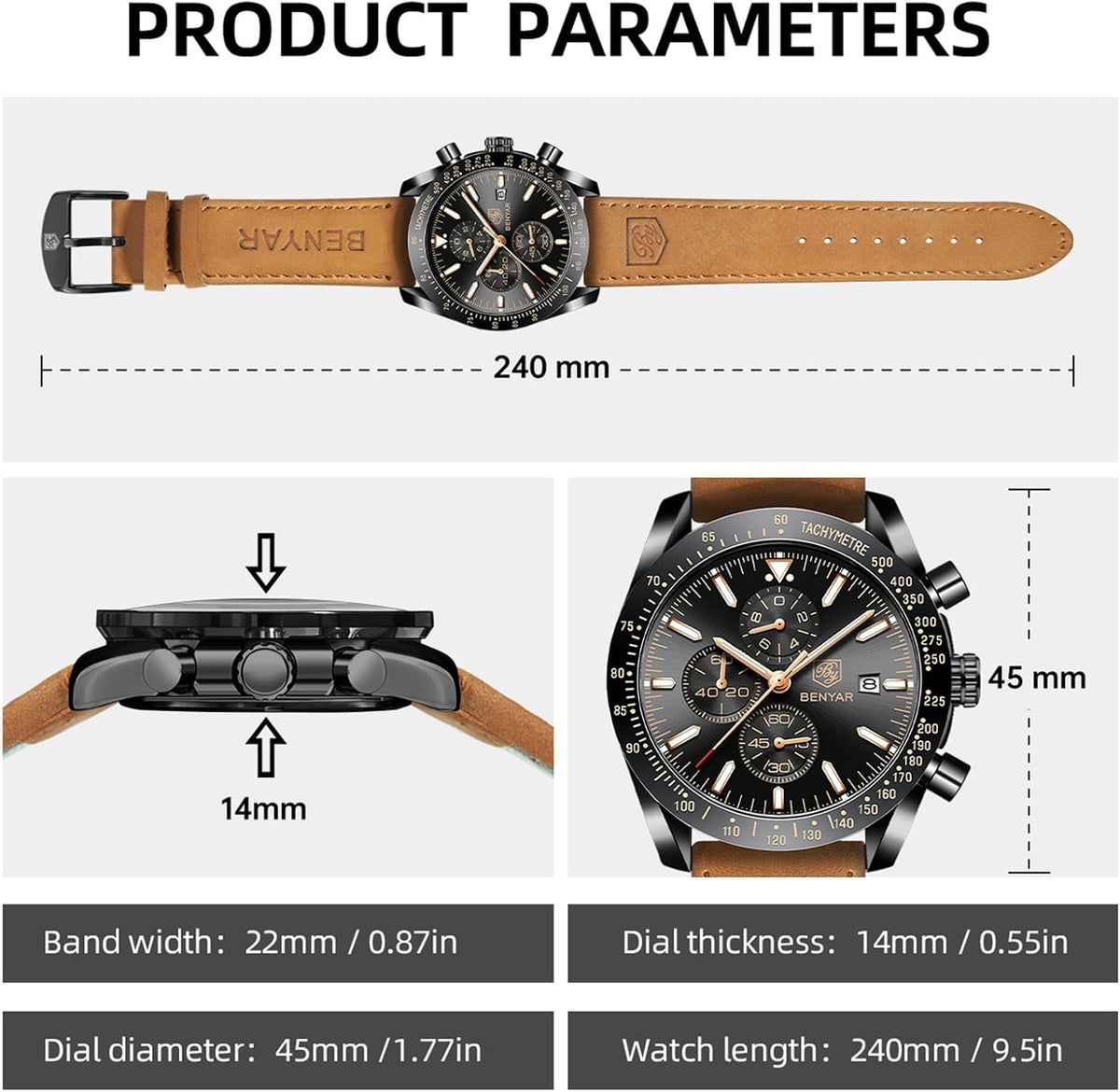 BENYAR Reloj para hombre analógico cronógrafo de cuarzo, impermeabl...