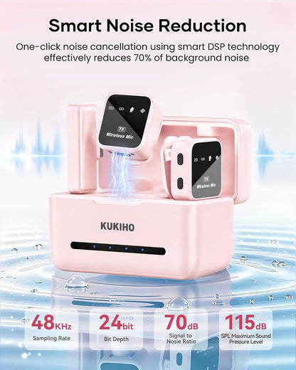 KUKIHO Micrófono Lavalier inalámbrico para iPhone, iPad y Android c...
