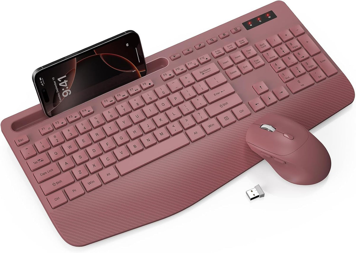 Combo de teclado y mouse inalámbricos: reposamuñecas ergonómico y d...