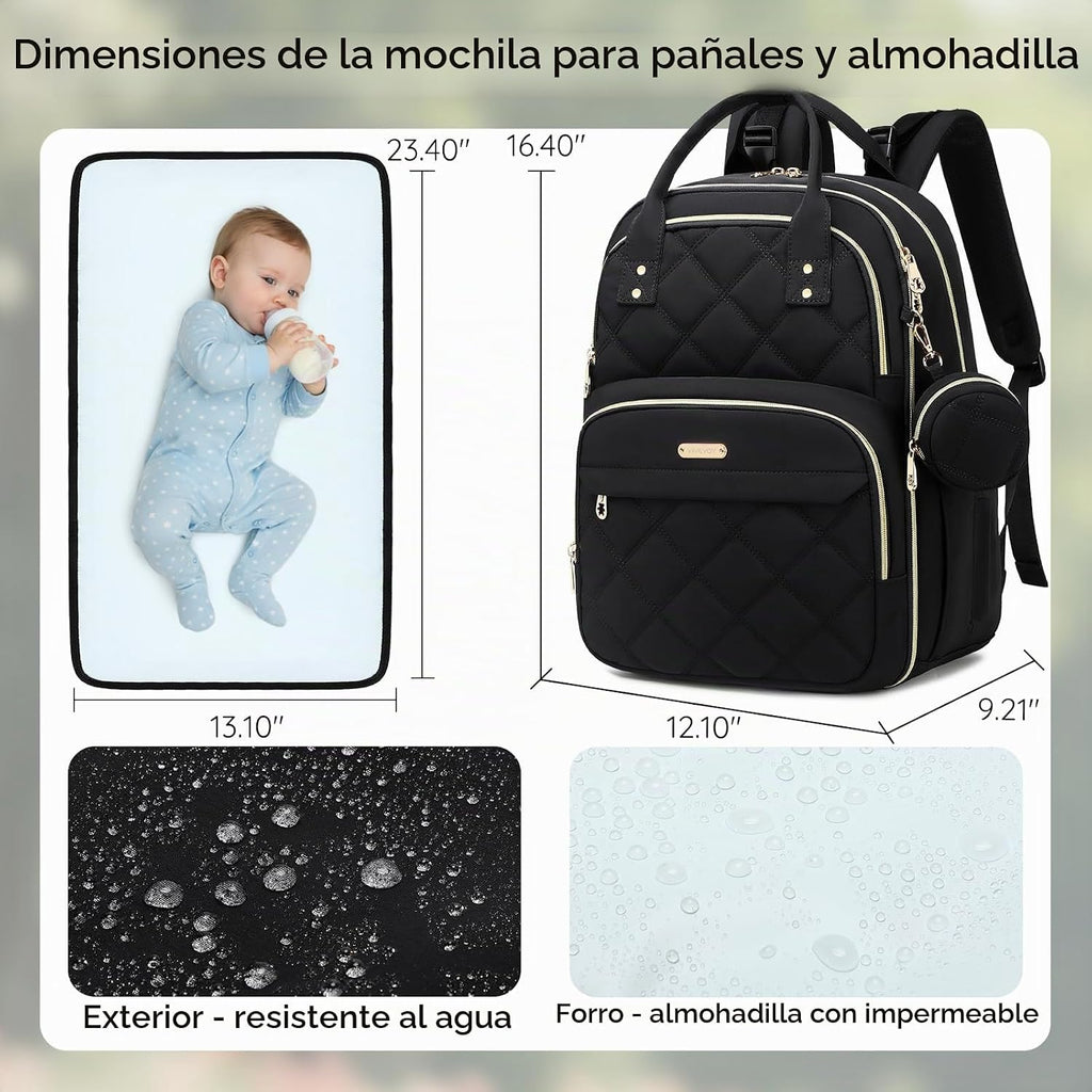 ViveVoy Mochila grande para pañales con cambiador y funda para chup...
