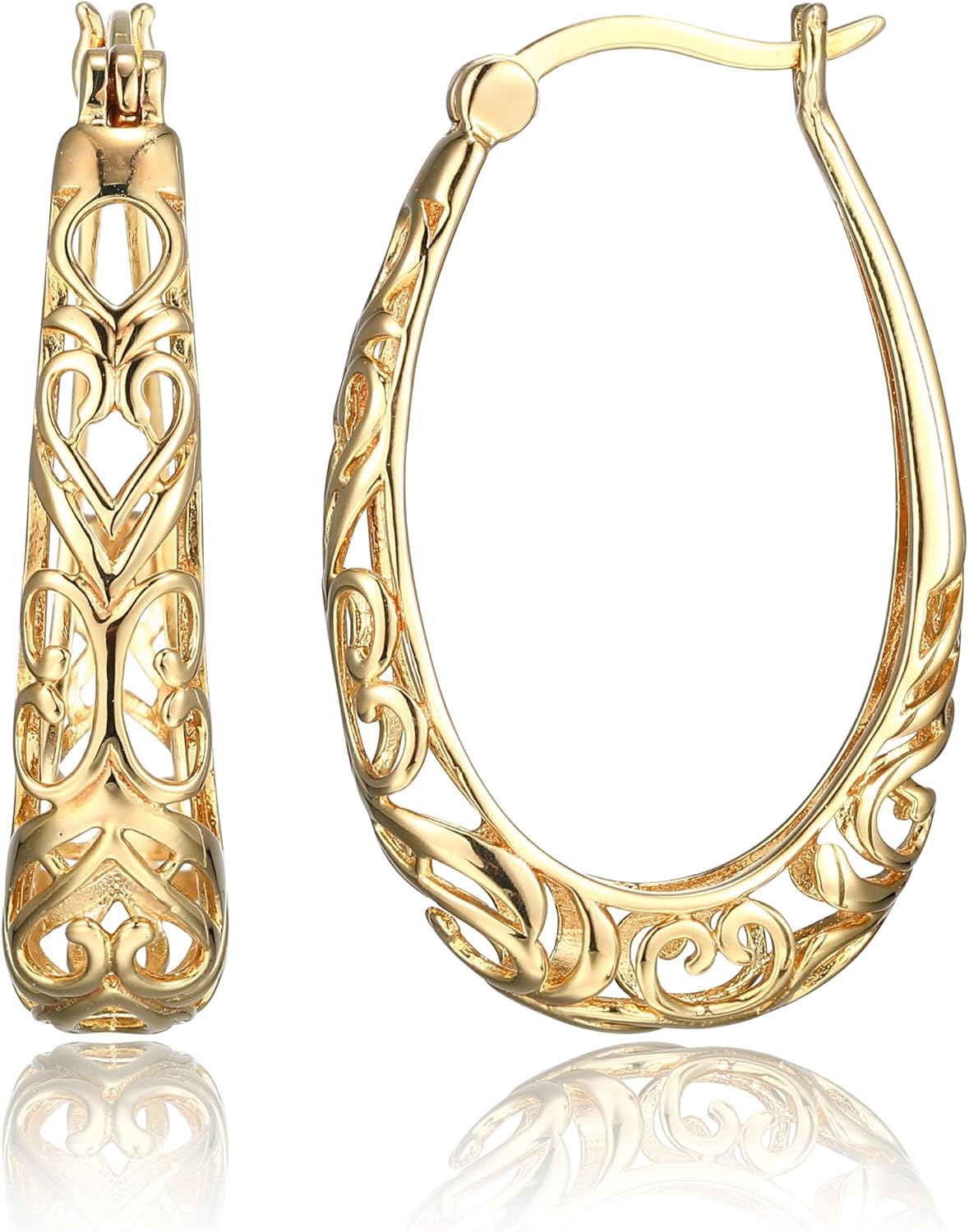 Amazon Collection Pendientes de aro ovalados de filigrana de plata...